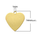 15 Gold Brass Sheet Metal Stamping Blanks, HEART TAG, 1 hole, 14x13mm   26 gauge msb0185