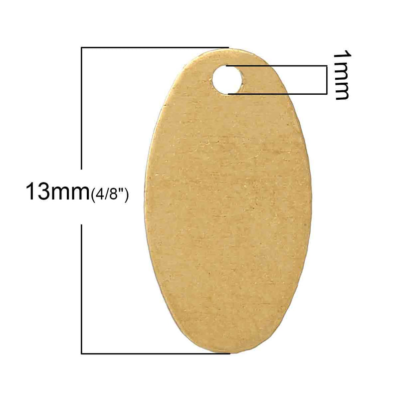 25 Gold Brass Metal Stamping Blanks, Small OVAL TAG, 1 hole, 13x7mm,  26 gauge msb0187