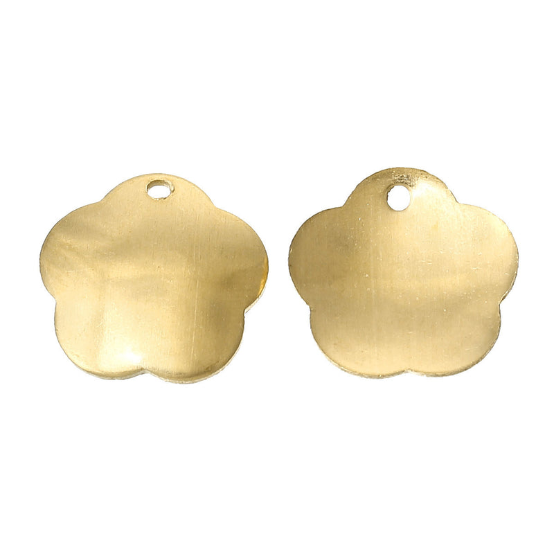 15 Gold Brass Sheet Metal Stamping Blanks, Domed FLOWER TAG, 1 hole, 15x14mm   20 gauge msb0189