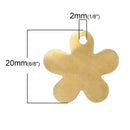 10 Gold Brass Sheet Metal Stamping Blanks, Domed FLOWER TAG, 1 hole, 20mm   20 gauge msb0190