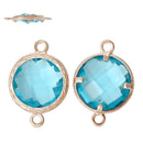2 Rose Gold Geometric Round Circle Connector Links, Aquamarine Blue, March Birthstone chg0148