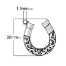 5 Large Silver Tone Metal Filigree HORSESHOE Charm Pendants, 26x23mm, chs1566