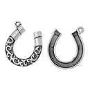 5 Large Silver Tone Metal Filigree HORSESHOE Charm Pendants, 26x23mm, chs1566
