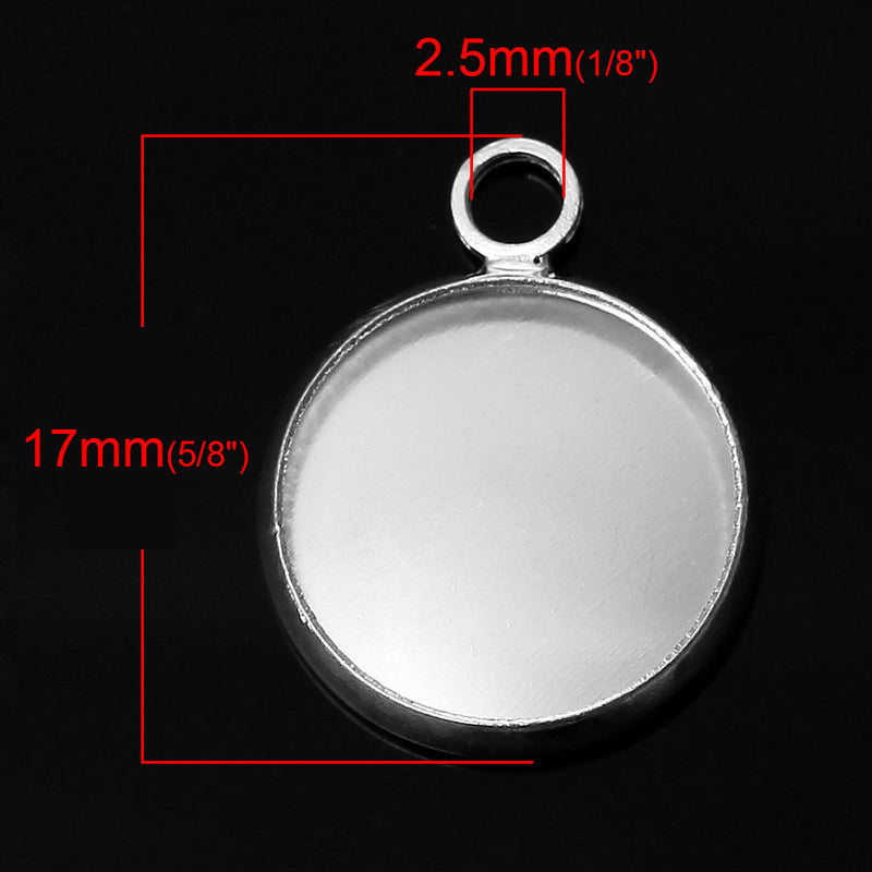 10 Silver Round Circle CABOCHON SETTING Bezel Frame Charm Pendants (fits 12mm cabs)  chs1574