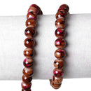 100 Round Glass Beads, brown with white and hot pink, marble pattern, 8mm bgl0925