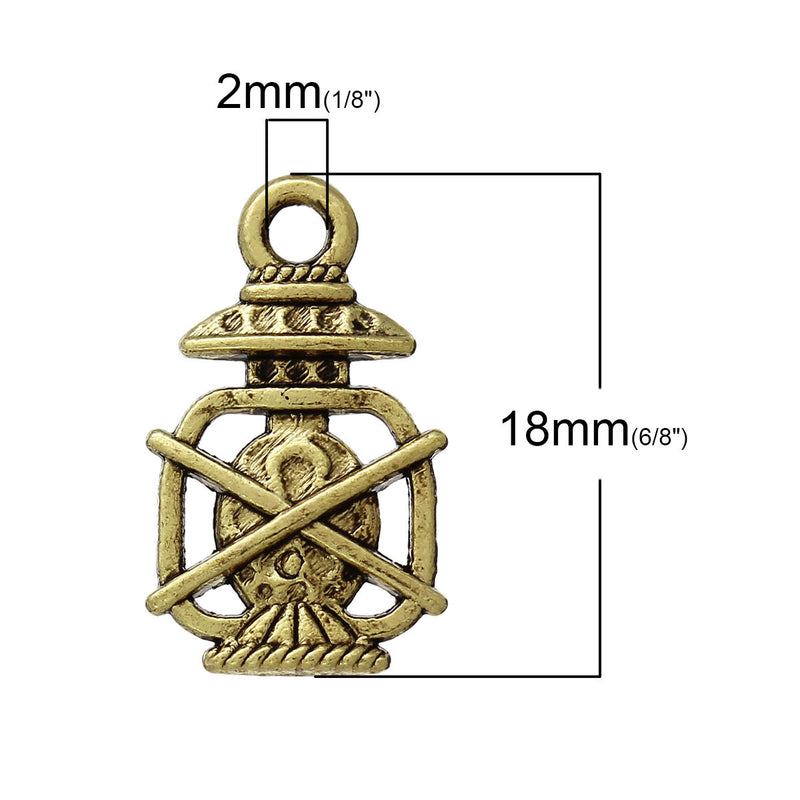 10 Gold Tone CAMPING LANTERN Pewter Charms or Pendants chg0155