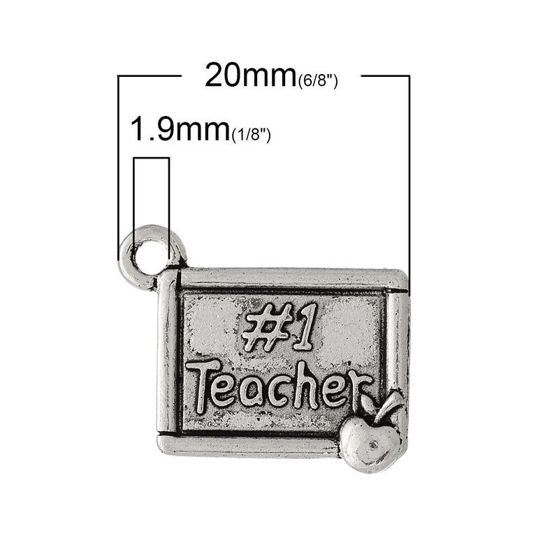 6 Antique Silver Tone TEACHER Apple Charm Pendants chs1580a