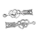 10 Antique Silver Tone DOUBLE HEART Arrow Bracelet Connector Link Charm Pendants chs1583