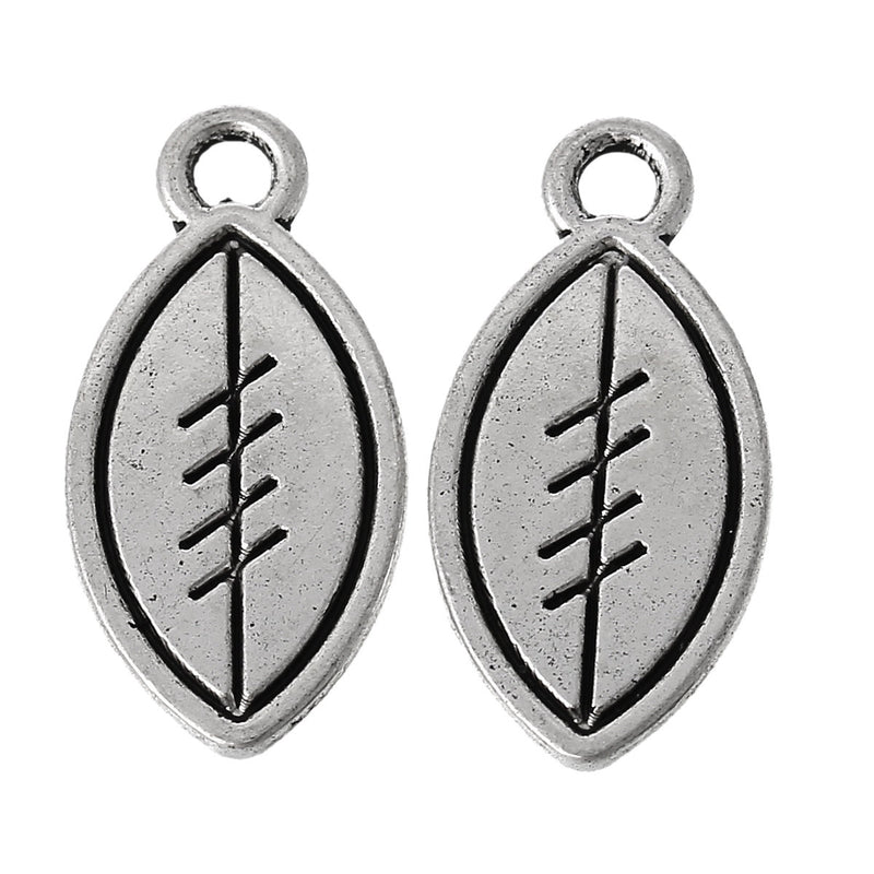 10 Antique Silver Tone Flat FOOTBALL Sports Charm Pendants chs1584a