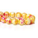 100 Round Glass Beads, yellow with hot pink, marble pattern, 8mm bgl0918