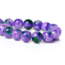 100 Round Glass Beads, purple with white and green, marble pattern, 8mm bgl0920