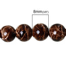 100 Round Glass Beads, chocolate brown with beige, marble pattern, 8mm bgl0922