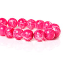 100 Round Glass Beads, hot pink with white, marble pattern, 8mm bgl0923