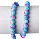 100 Round Glass Beads, turquoise blue with purple and pink, marble pattern, 8mm bgl0924