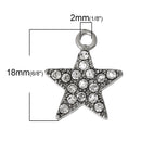 10 Silver Tone RHINESTONE STAR Charm Pendants bulk chs1588b