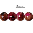 100 Round Glass Beads, brown with white and hot pink, marble pattern, 8mm bgl0925