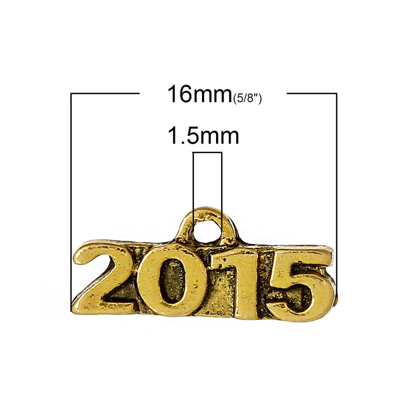 10 Gold Tone 2015 Graduation Pewter Charms or Pendants chg0154