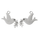 5 Large Antique Silver Tone PEACE DOVE Bird with Olive Branch Double Sided Charm Pendants chs1587