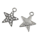 10 Silver Tone RHINESTONE STAR Charm Pendants bulk chs1588b