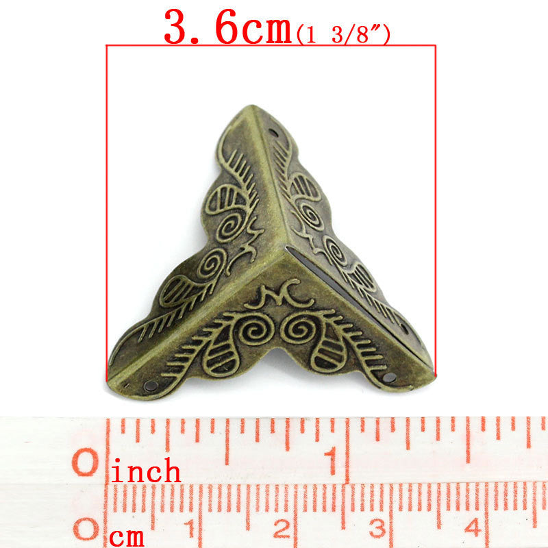 8 Bronze Metal Vintage Style Box Corner Findings, 36mm x 19mm, fin0348a