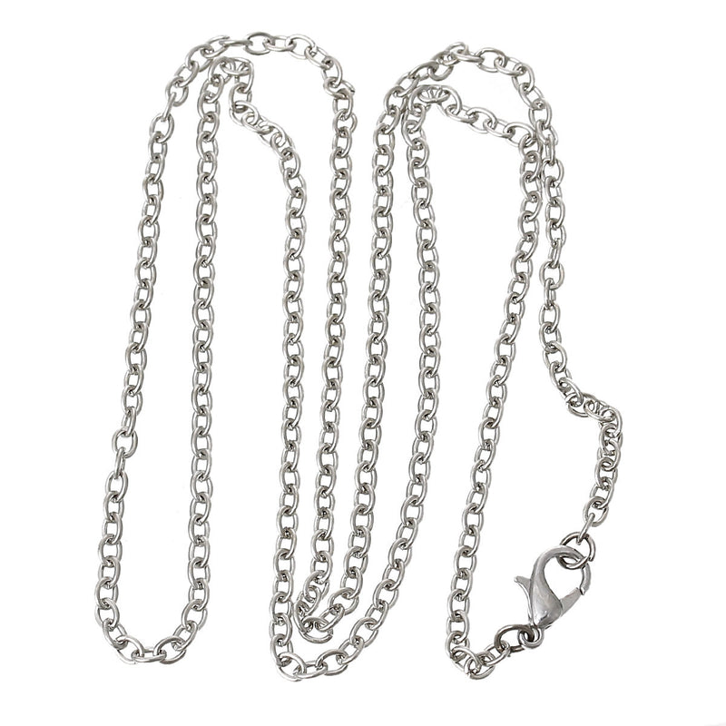 One Dozen (12) Silver Tone CABLE LINK CHAIN Necklaces, lobster clasp, 30" long   fch0152