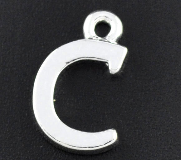 8 Letter C Alphabet Charms Silver Plated Monogram, 15mm, chs1592