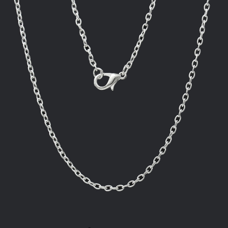 One Dozen (12) Bright Silver Plated CABLE LINK CHAIN Necklaces, lobster clasp, 30" long   fch0154