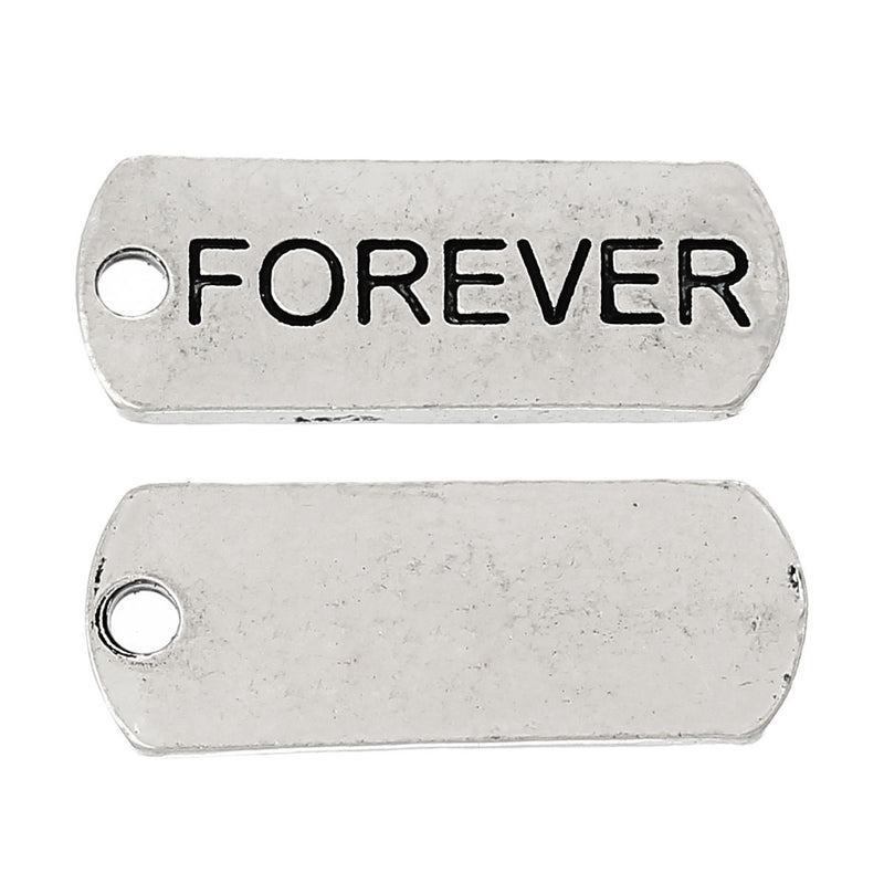 10 Silver Pewter Stamped FOREVER TAG Rectangle Charm Pendants  chs1594