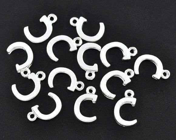 8 Letter C Alphabet Charms Silver Plated Monogram, 15mm, chs1592