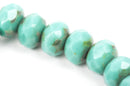 25 Rondelle Czech Pressed Glass Beads, 8mm faceted, turquoise blue green Picasso bgl0931