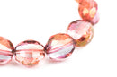 15 ROSE PINK and GOLD Faceted Round Table Cut Czech Glass Beads  12mm x 11mm bgl0944