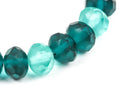 25 Rondelle Czech Pressed Glass Beads, 8mm faceted, dark and light aqua teal blue green bgl0930