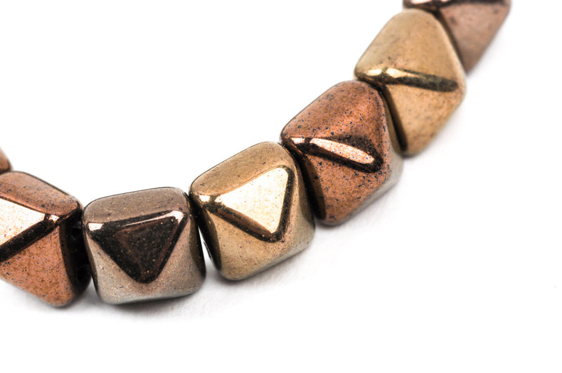 20 Bronze Metallic Pyramid Studs Duo Czech Glass Beads  7mm bgl0952