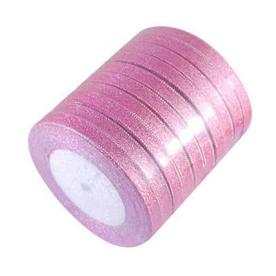 25 yards (75 feet)   Candy Pink and Silver METALLIC Color Ribbon Trim 6mm 1/4" wide  rib0050