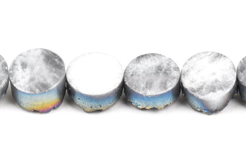 2 DRUZY Natural GEMSTONE Quartz Geode Cabochon Beads, Round, 15mm, about 5/8" Mystic Rainbow Crystal, flatback with hole, gdz0142