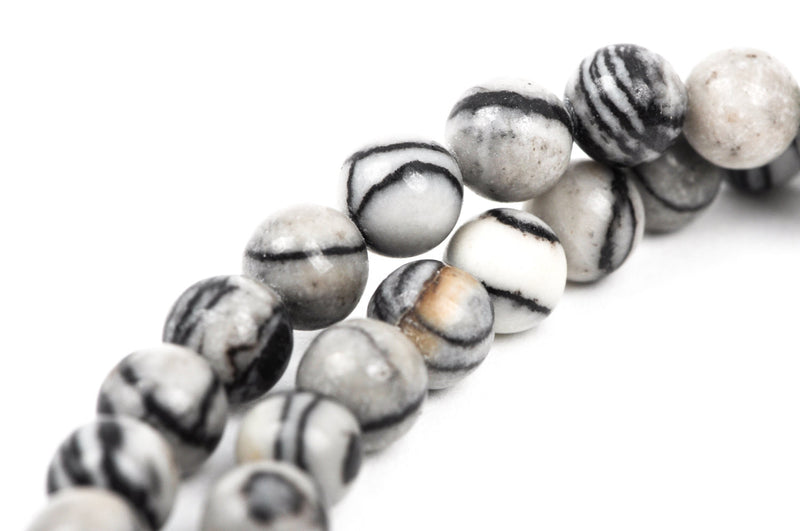 6mm Polished Round ZEBRA JASPER Beads, black and white, full strand,  gja0013