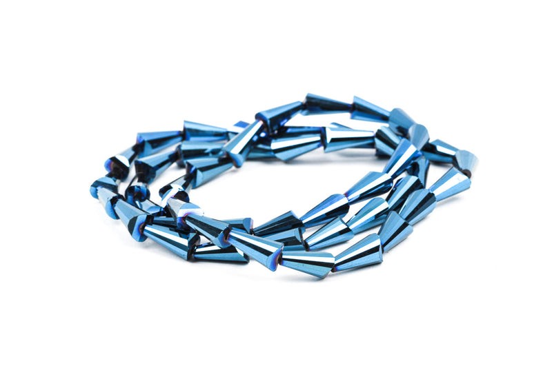 1 Strand Beveled Cone Shape Crystal Beads, 10x6mm, METALLIC BLUE, 50 beads  bgl0980