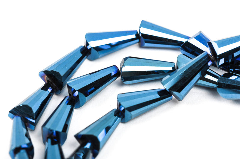 1 Strand Beveled Cone Shape Crystal Beads, 10x6mm, METALLIC BLUE, 50 beads  bgl0980