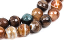 1 Strand Natural MUSHROOM BROWN AGATE Round Faceted Gemstone Beads  8mm, gag0123