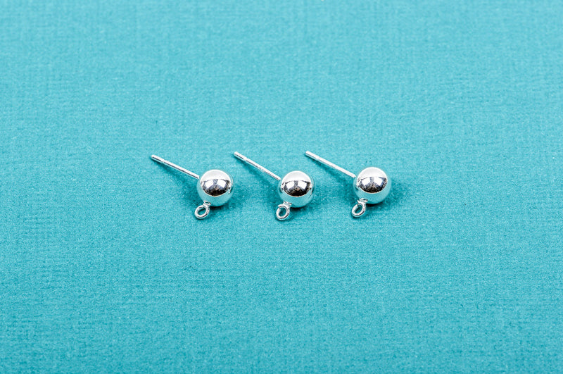 10 Deluxe Sterling Silver earring components ear posts, ear studs, 6mm ball, pms0255