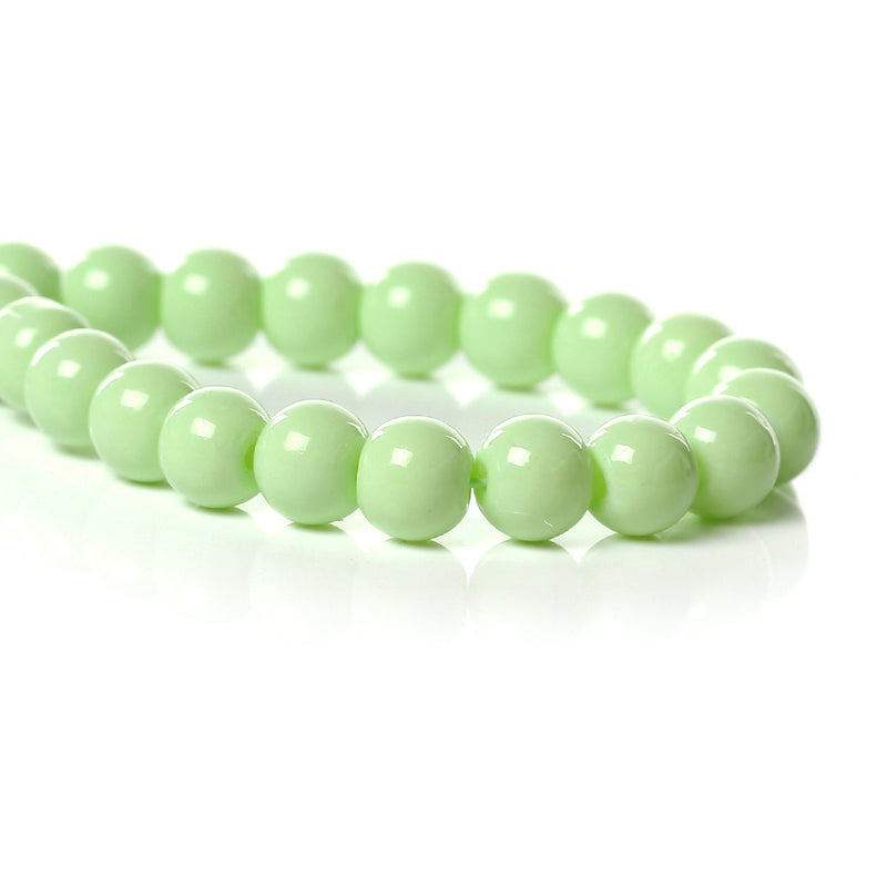 6mm LIME GREEN Glass Beads, Round Pastel Light Green, Spring Green, 32" strand bgl0990