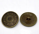 10 Metal Shank Buttons, carved heart pattern, 25mm, 1 inch diameter, Antique GOLD color but0200