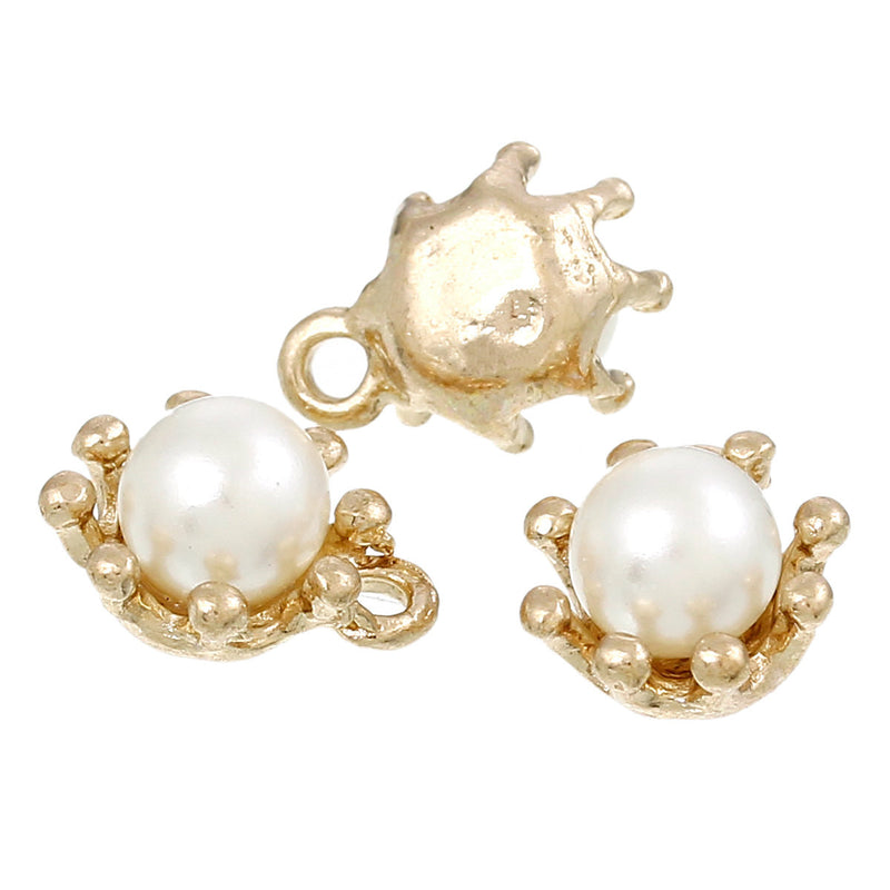 10 Gold Plated Pearl Drop Charms, 9mm circle with pearl embedded in center  chg0163