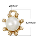 10 Gold Plated Pearl Drop Charms, 9mm circle with pearl embedded in center  chg0163