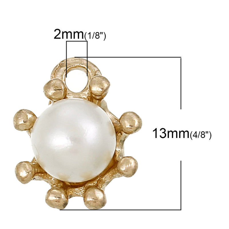 10 Gold Plated Pearl Drop Charms, 9mm circle with pearl embedded in center  chg0163