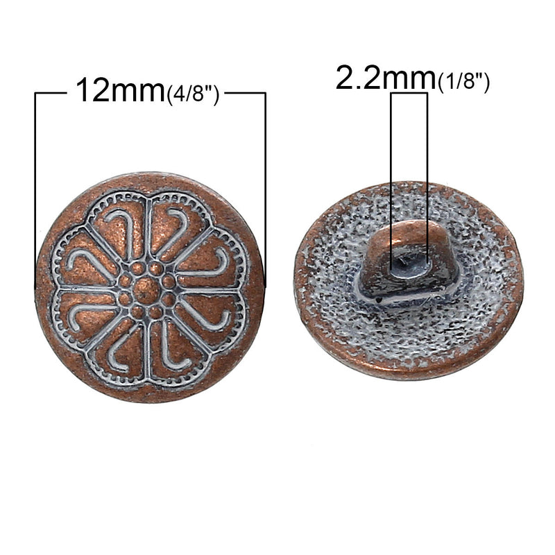 10 Copper Shank Buttons, 12mm (1/2") diameter antiqued with a WHITE paint wash, shabby chic but0192