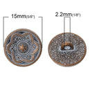 10 Copper Shank Buttons, flower pattern, 15mm (5/8") diameter antiqued with a WHITE paint wash, shabby chic but0199