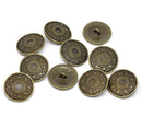 10 Metal Shank Buttons, carved heart pattern, 25mm, 1 inch diameter, Antique GOLD color but0200