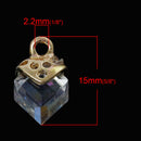 4 Gold Plated Floating Charm Pendants, Crystal Cube chg0165