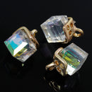 4 Gold Plated Floating Charm Pendants, Crystal Cube chg0165